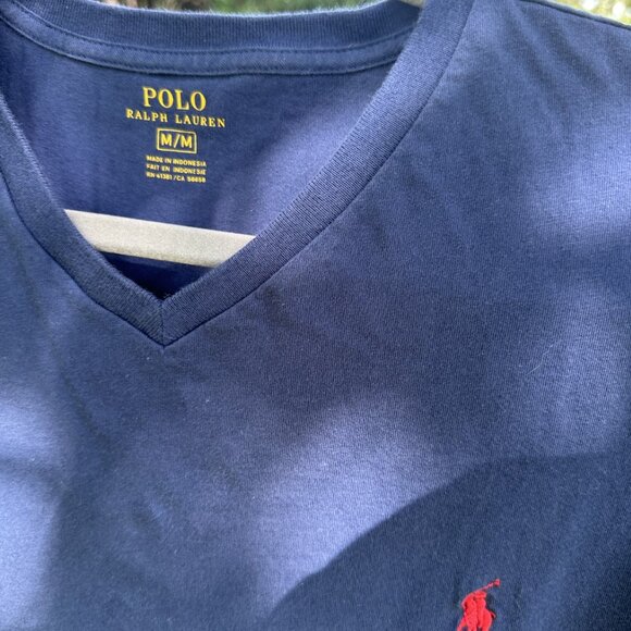 2 POLO by Ralph Lauren V-Neck Shirts Charcoal Grey and Navy Blue Size M - Picture 6 of 7